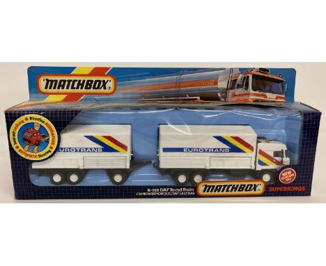 A boxed Matchbox Superkings K-122 Eurotrans Daf Road Train.  In original packaging. 