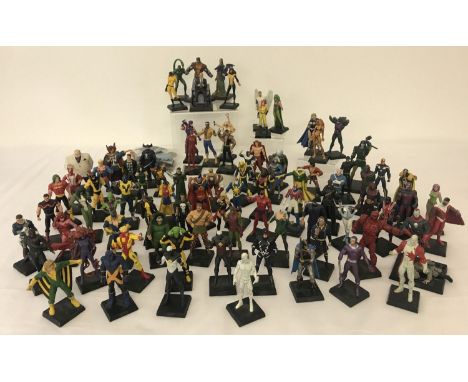 A large collection of 70+ diecast metal, Marvel Comic character figures.  Some a/f. Together with a bag of accessories and br