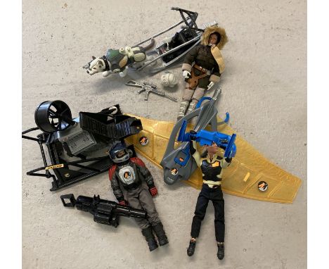 3 unboxed Action Man vehicles together with their dolls, outfits and accessories.  To include Artic Explorer dog Sledge and p