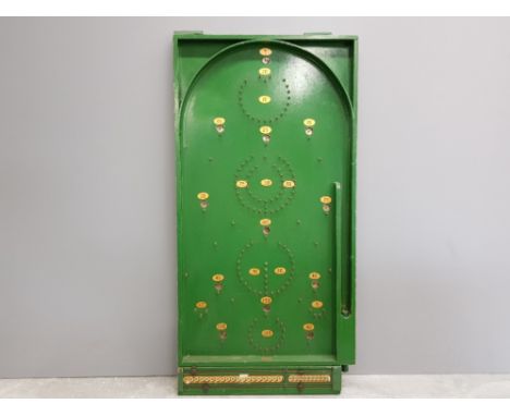 Chad Valley Bagatelle game, painted gold and green with 12 original game balls