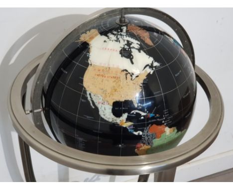 Large Gemstone globe on Metal tripod stand fitted with below compass