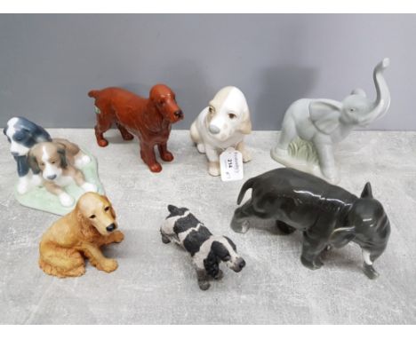 Animal ornaments to include Beswick spaniel, Nao puppy group, Border Fine Arts golden cocker spaniel, etc (7).