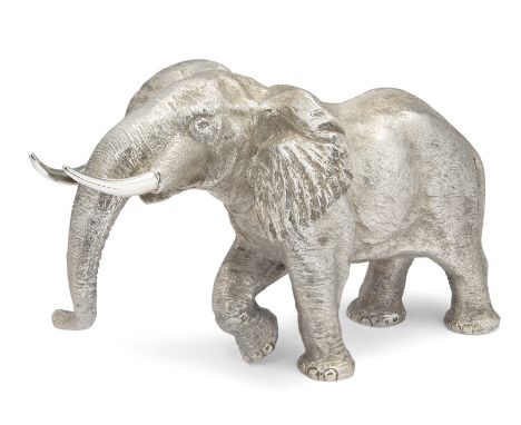 A silver model of an African elephantEdward Barnard & SonsLondon, 1975Realistically designed with textured body and modelled 