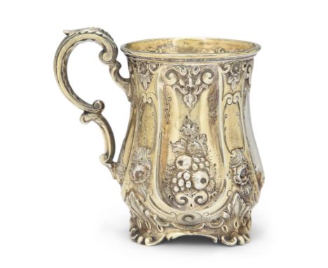 A Victorian silver gilt christening cupMartin, Hall & Co.Sheffield, 1861The baluster body repousse decorated with flowers and