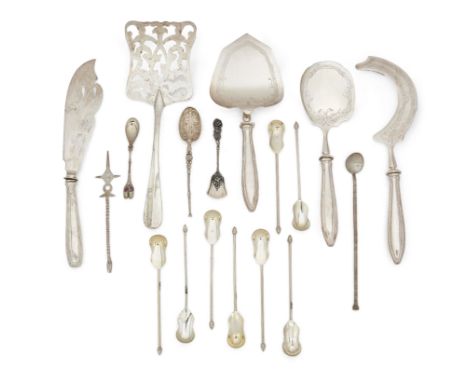 A small group of assorted flatware Various dates and makersThe group comprising: a German fish knife, two serving implements 