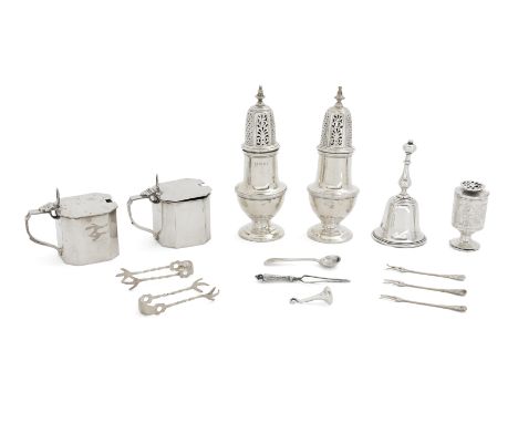 A small group of silver cruets and oddments including a Victorian urn-shaped pepper shakerJohn Wilmin FiggLondon, 1852Engrave