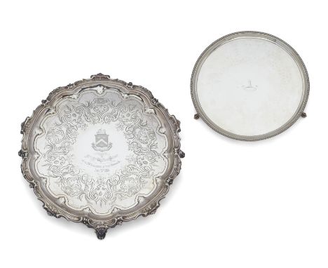 A Victorian silver salver with beaded borderEdward Ker ReidLondon, 1870Of plain, circular form, raised on three claw and ball