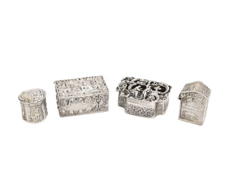 Four small silver trinket boxesEnglish and Dutch19th century and laterThe group comprising: an Edwardian silver ring box, Bir