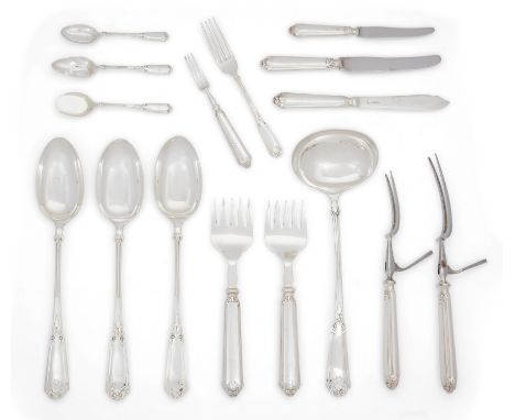 A part set of of Elizabeth II silver flatwareMappin & WebbSheffield, 1952-1955The group of flatware, with shell and scroll pa