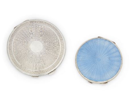 Two George VI silver powder compact cases Birmingham, 1945 and 1947One example by Turner & Simpson, with blue guilloche ename