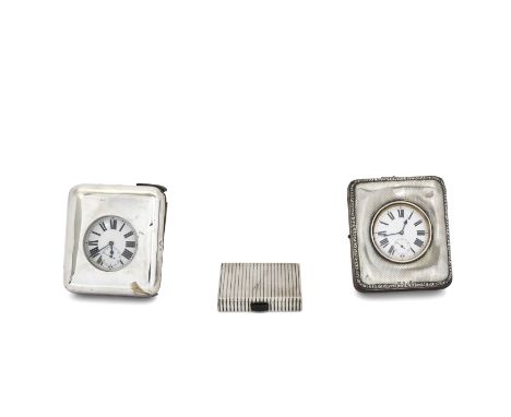 Two pocket watches and a cigarette caseOne pocket watch with white enamel dial and Roman numerals, the interior stamped SWISS