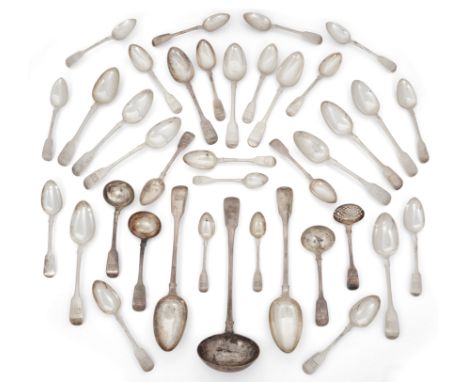 A harlequin group of Fiddle pattern flatwareVarious dates and makersThe group comprising: 11 table spoons (8 London, 1833, Wi