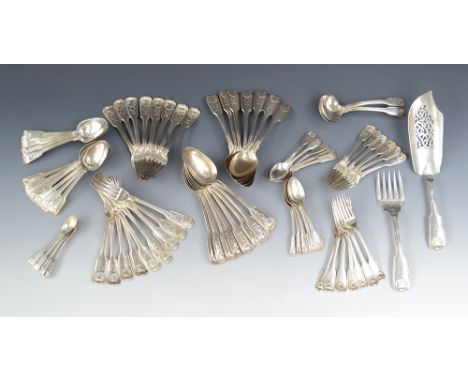 A good suite of fiddle thread and shell silver cutlery comprising twelve tablespoons London 1845 by Samuel Hayne & Dudley Cat