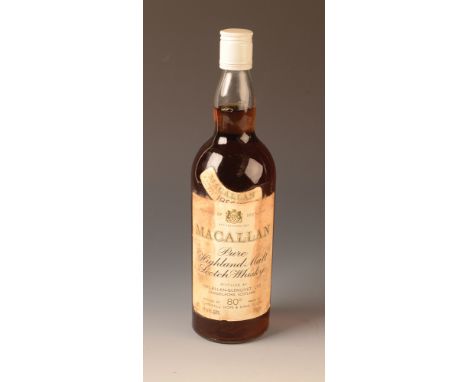 A bottle of Macallan 1956 'Pure Highland Malt Scotch Whisky', distilled by Macallan-Glenlivet, Ltd, Craigellachie, Scotland, 