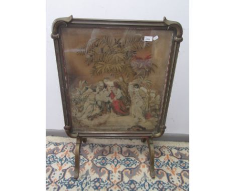 A metamorphic firescreen occasional table, gilt framed on splay feet, height as firescreen 86cm, width 61cm. 