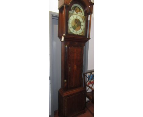 A George III oak and mahogany longcase clock, the rolling moon painted dial signed Bauison, Halifax, above a patera inlaid do