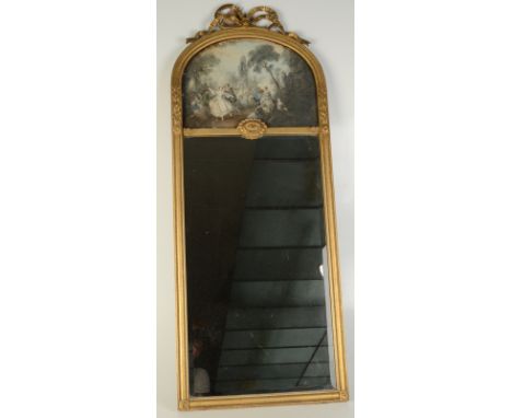A giltwood pier glass, circa 1900, set with a classical print, height 100cm, width 40cm. 