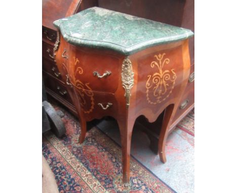 A French marble top serpentine bombe commode, with gilt metal mounts and two drawers on splay legs, height 89cm, width 62cm, 