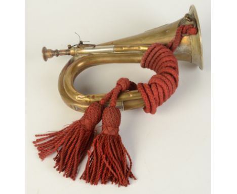 A WWI German brass bugle, inscribed 'L.MITSCHING ELBERFELD 1915', length 27cm. 