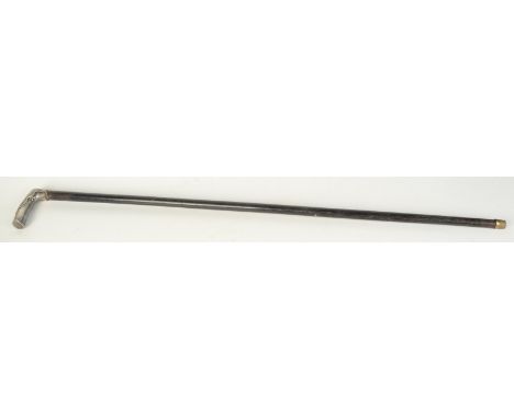 A Chinese silver handled walking stick, decorated with dragons, maker's mark tablet, height 86cm, length of handle 9.5cm.