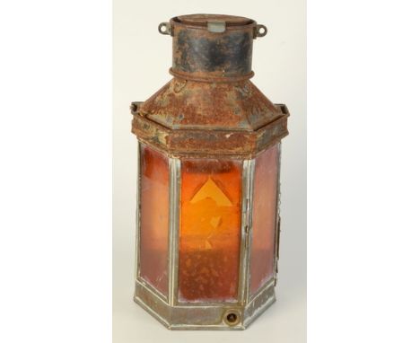 A brass and black painted metal ship's lamp, height 41cm, width 21cm. 