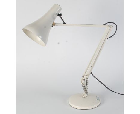 A white anglepoise lamp, extended height 84cm, diameter 18cm.