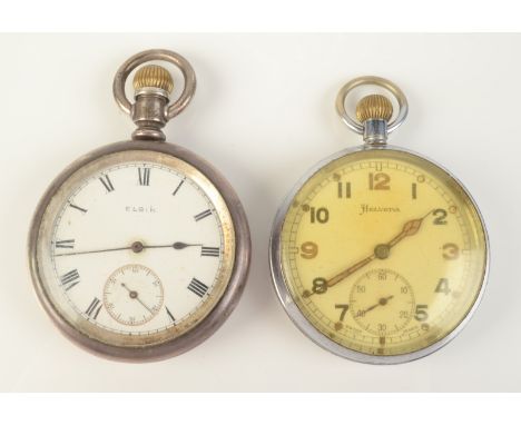 A military Helvetia keyless open face pocket watch with calibre 32A movement 1944549 the back of the case inscribed GS/TP P81
