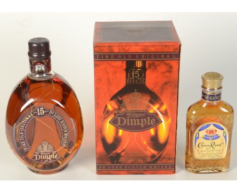 A Dimple de Luxe 15 year old Scotch whisky, in original box, 1 litre, 43% vol, a Crown Royal blended Canadian whisky, 200ml, 