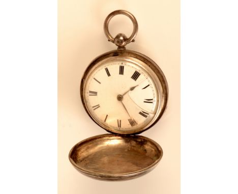 A Victorian engine turned silver full hunter pocketwatch by Francis Wale, Reading, London 1855.