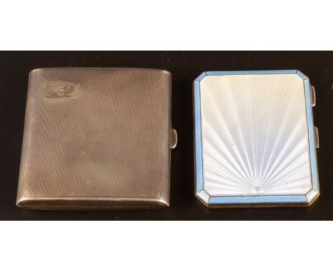 A heavy engine turned silver cigarette case Sheffield 1926, 4oz together with an enamelled silver cigarette case, 3.3oz.