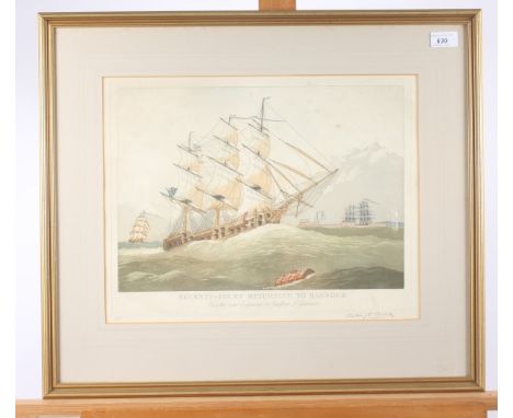 A limited edition print, inscribed 'Seventy-Fours Returning To Harbour' painted and engraved by Geoffrey S.Garnier, signed, 1