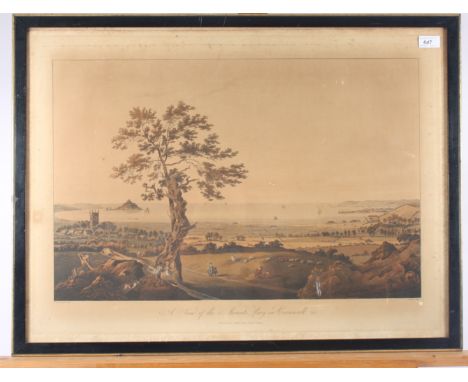 A print entitled 'A View of the Mounts Bay in Cornwall', inscribed 'Published Sept.1, 1807 by James Tonkin, Penzance, framed 