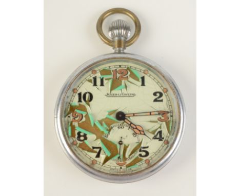 A military Jaeger-LeCoultre keyless open face pocket watch with calibre 467/1 movement in nickel case numbered 122684, the ba