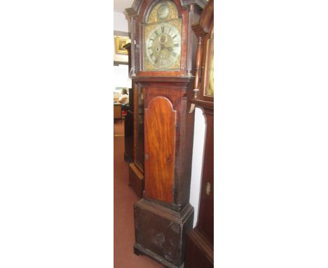 A George III mahogany eight day longcase clock, the brass arched dial with a silvered chapter ring and subsidiary seconds dia