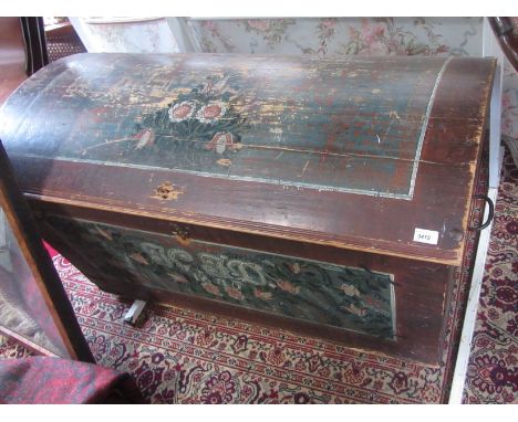 A Scandinavian painted pine domed top bridal trunk, 19th century, with floral painted decoration inscribed K.J.D., 1845, heig