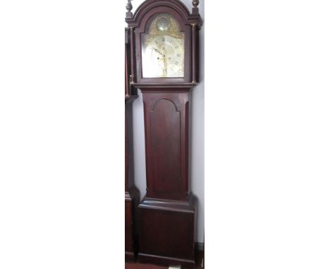 An 18th century eight day longcase clock, the arched brass dial with seconds subsidiary dial and engraved with a galleon at s