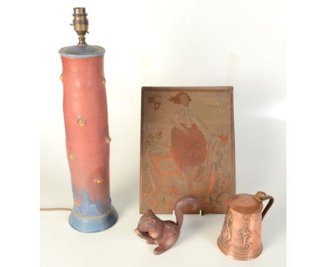 A cast iron nutcracker in the form of a squirrel, height 16.5cm, a copper printing block Dirndl skirt, 33 x 25cm, a JS & SH c