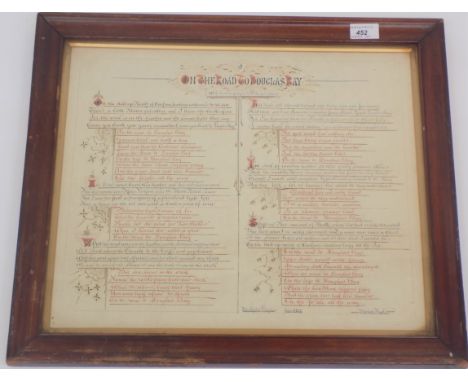 An illuminated manuscript, entitled 'On The Road To Douglas Bay', dated June 1921, 47 x 53.5cm. 