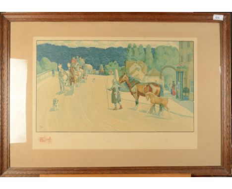 A Cecil Aldin print of horses and a carriage, 42 x 62cm.