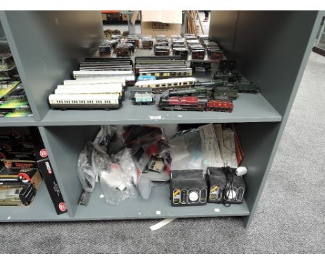 Two shelves of 00 gauge including Hornby LMS 4-6-0 Duke of Sutherland Loco &amp; Tender, Hornby 4-6-0 King Henry VIII Loco &a