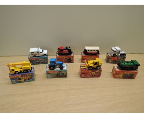 Eight Matchbox Superfast 1976-1982 diecast, K &amp; L Boxes, No 41 Ambulance, No No 43 Steam Locomotive, No 44 Passenger Coac