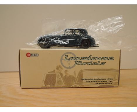 A Lansdowne Models (Brooklin Models) 1:43 scale die-cast, LDM 61 1937 Jensen 3.5 Litre S Type, blue, in original box with inn