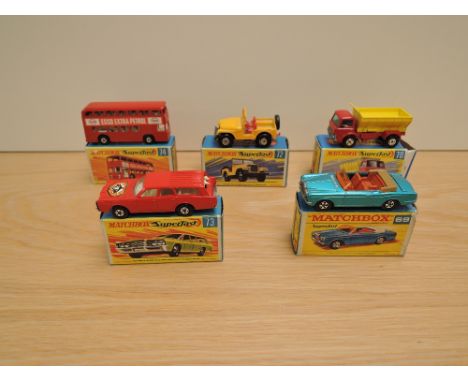 Five Matchbox Series Superfast Lesney 1969-1973 diecasts, No 69 Rolls Royce Silver Shadow, blue with brown interior, No 70 Gr