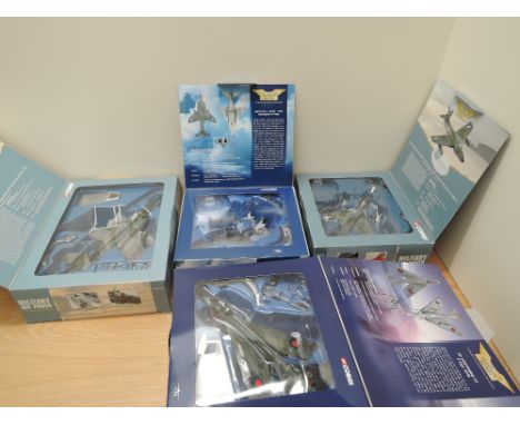 Four Corgi Limited Edition Aviation Archive 1:72 scale diecasts, AA32404 Harrier GR.1, AA32704 Hawker Hunter, AA34102 Hawker 