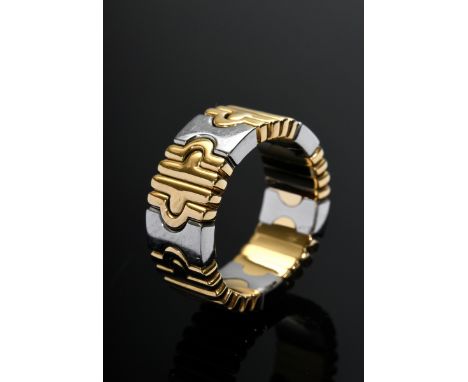 Bulgari "Parentesi" Gelbgold 750 und Edelstahl Ring mit offener, flexibler Schiene, sign., 12,2g, Gr. 54 bis 60, Originalbox