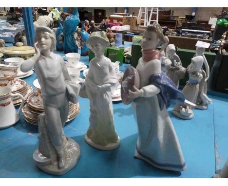 Nao figurine girl with hat and 2 other Spanish porceline figures.