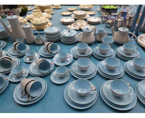 124 piece poole pottery tea service in sky blue and Beige