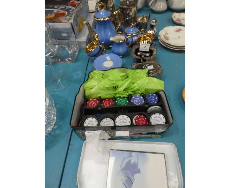 Qty Bareuthe Bavarian Blue / Lustre coffee service, plated tea set, Cruets and Poker Chips
