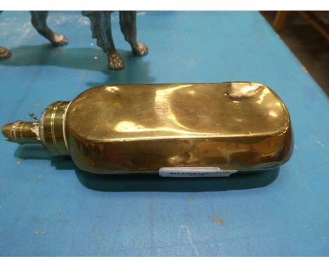 A 19th century large brass powder flask rectangular shape