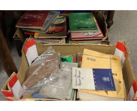 TWO BOXES OF MOTORING RELATED. WORKSHOP MANUAL, HAYNES MANUALS AND MOTORSPORT MAGAZINES ETC